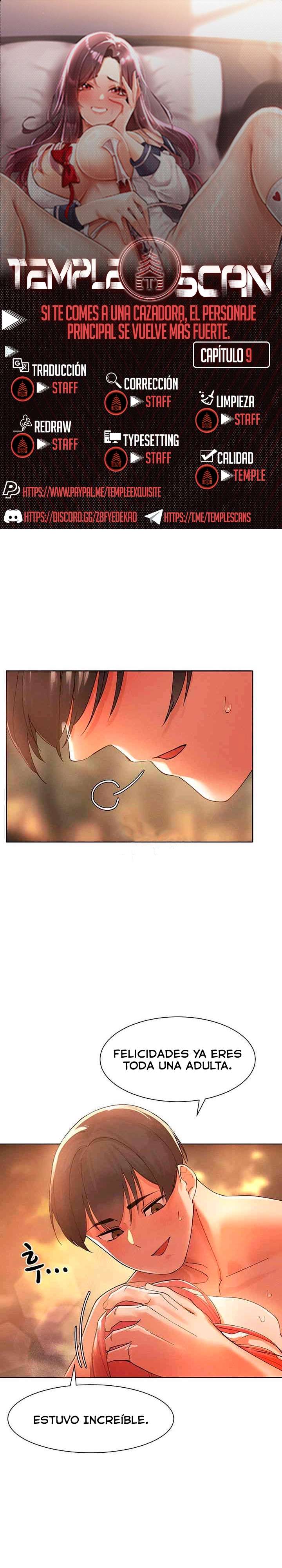 El protagonista se hace más fuerte cuando se come a una cazadora Capítulo 9 - Page 1
